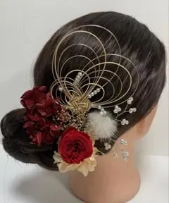 【にょ様】733.成人式　卒業式　水引髪飾り　プリザーブドフラワー