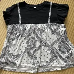 バンダナ柄 半袖 Tシャツ 黒/白