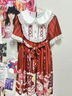 ゴスロリ・ロリータドレス 赤 ストライプ