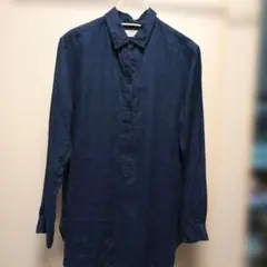 UNIQLO リネンシャツオーバーシャツ ロングシャツ麻シャツネイビーLのサムネイル