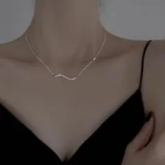 シルバー シルバー925 ウェーブ ラインストーン ネックレス #C782-2