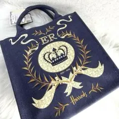 新品正規品 Harrods ハロッズ ゴールドビルディング トートバッグ 紺 S