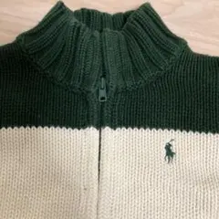 Polo Ralph Lauren ダークグリーン　ニットカーディガン　厚手80