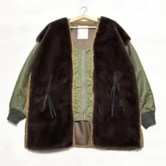 美品 etsinta ファー切り替えジャケット ブルゾン ボア F