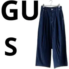 GU ライトデニムワイドパンツ　ネイビーS 【裾上げ済み】