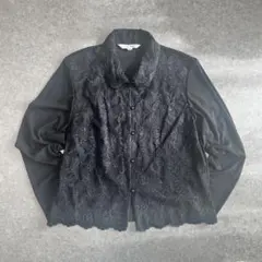 vintage レースブラウス 花柄 ブラック Lサイズ 平成ギャル ダークコア