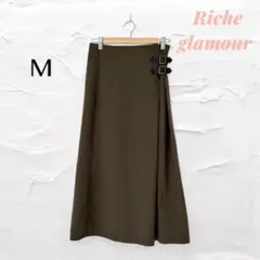 【リッシュグラマー】 バックル巻き風フレアスカート Aライン カーキ M