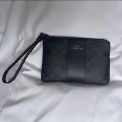 【美品】コーチ COACH ポーチ シグネチャー　PVCレザー　黒　ブラック系