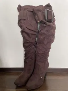 ブラウン スエード 高ヒール ベルト付き