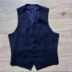 スーツベスト　ダークブルー　胸ポケット付き　結婚式などに