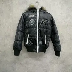 ダウンジャケット　平成ギャル y2k 光沢 ファー付き　L ワッペン