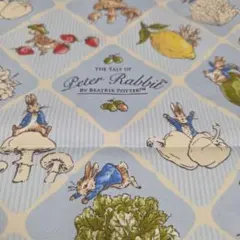 ピーターラビット フルーツ&ベジ タイル ブルー 　オックス生地　ハギレ