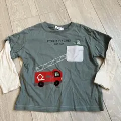 スラップスリップ　恐竜消防車重ね着風Tシャツ　120