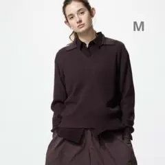 UNIQLO ウォッシャブルニットリブポロセーター M ユニクロ