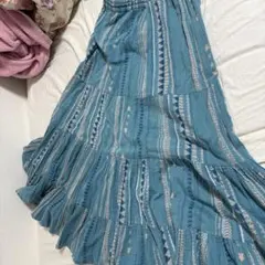 ボヘミアンスタイル フレアスカート 青