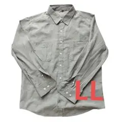 と*お様 グレー 長袖ボタンアップシャツ LL