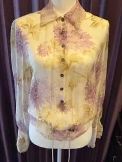 Christian Dior silk 100%花柄長袖シアーブラウス