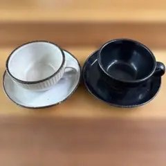 カップ＆ソーサー 2客セット 陶器 鎬模様