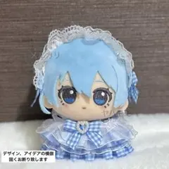 ぬい服 ギンガムチェックフリルドレス ヘッドドレスセット ブルー ちびぐるみ