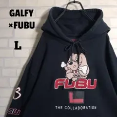 GALFY×FUBU★コラボ 刺繍 アームロゴ プルオーバー パーカー 黒 Lのサムネイル