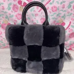 未使用　ファー モフモフ　ハンドバッグ チェックショルダー2way