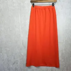 ヴィンテージ【F】ロングスカート　オレンジ　ストレッチ　スリット　a6513