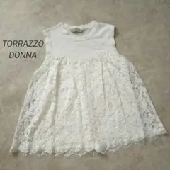 トラッゾドンナ TORRAZZO DONNA レースドッキングニットブラウス 白のサムネイル