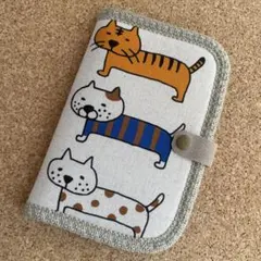 お薬手帳ケース 通帳ケース ハンドメイド コットンこばやし ★整列ネコBIG ⑤