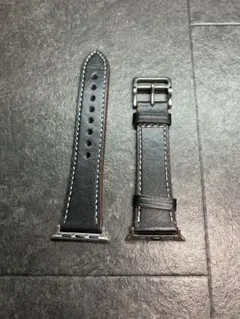 Apple Watch レザー バンド ブラック　白ステッチ