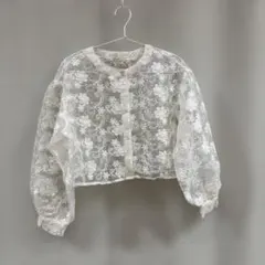 ホワイトレースカーディガン 花柄刺繍　レディース