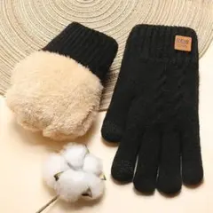 新品未使用 手袋 レディース 女性 可愛い スマホ対応 裏起毛防寒 ブラック 黒