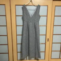 ラジエム　グレー ジャンパースカート Vネック　ロングワンピース　ツイード