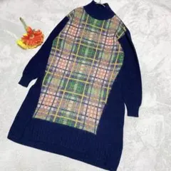 【美品】franche lippee チェック柄 切り替え ニットワンピース Mのサムネイル