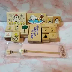 9/15まで限定値下げスヌーピー 木製スタンプセット 15個+スポンジ刷毛