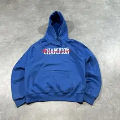 USA古着 championチャンピオン パーカー　ロゴプリント　青　メンズL