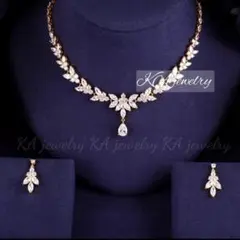 ゴールド箱付きイヤリング・ネックレスセット高品質ブライダルキュービックジルコニア