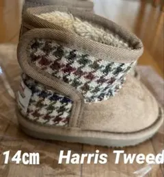 14㎝　ハリスツイード　キッズブーツ　ベージュ　マジックテープ　防寒