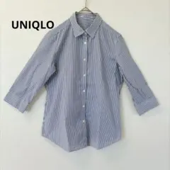 UNIQLO シャツ　ストライプ　五分袖 ブルーホワイト　L