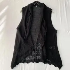 ショールカラーベスト ノースリーブカーディガン ジレ ボタンレス L