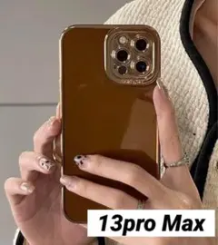 iPhone 13pro max ケース クリアブラウン ゴールド スケルトン