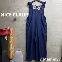 未使用　NICE CLAUP フリルショルダー　サロペット　インディゴ染め