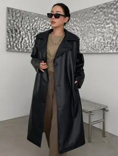 ブラック 合成皮革 ロングコート