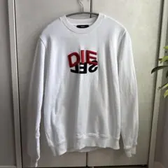 ディーゼル　ホワイト ロゴ入り クルーネック トレーナー XS
