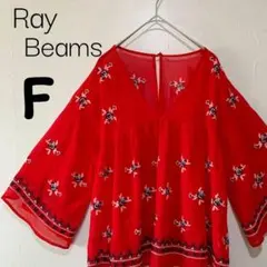 Ray Beams 赤い刺繍入り五分袖シャツ F