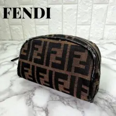 FENDI フェンディ FF柄 ポーチ ブラック×ブルー ズッカ柄 ナイロン