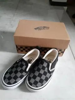 Vans ブラック/グレー チェック スリッポン