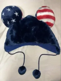 【レア商品】ディズニーミッキーマウス ファー ファンキャップ アメリカ 星条旗