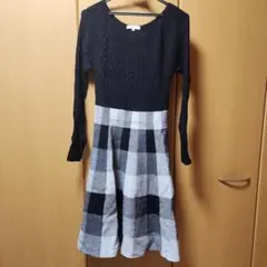 プロポーション ボディドレッシング ブロックチェックニットワンピース ブラックM