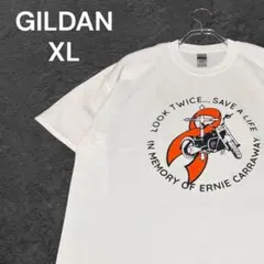 【一点物】GILDAN ギルダン バイカー プリントTシャツ 白 XL ホワイト