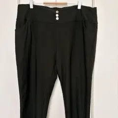 大きいサイズ 3ボタン 無地 レギンスパンツ 3XL ゆったり 黒 合繊 外出